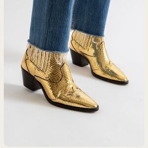 PARIS TEXAS Atlanta Snake-effect Metallic Leather Cowboy Boots In Gold